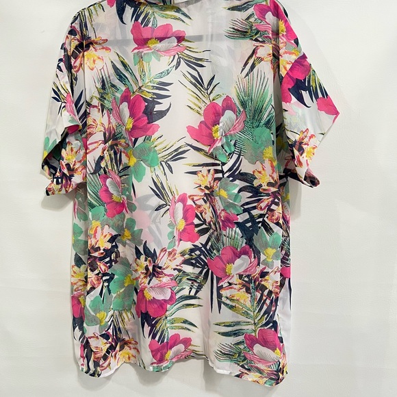 Kimono by Kaktus pink white NWOT, white floral print sz L.  Over up, Robe. - Picture 7 of 14